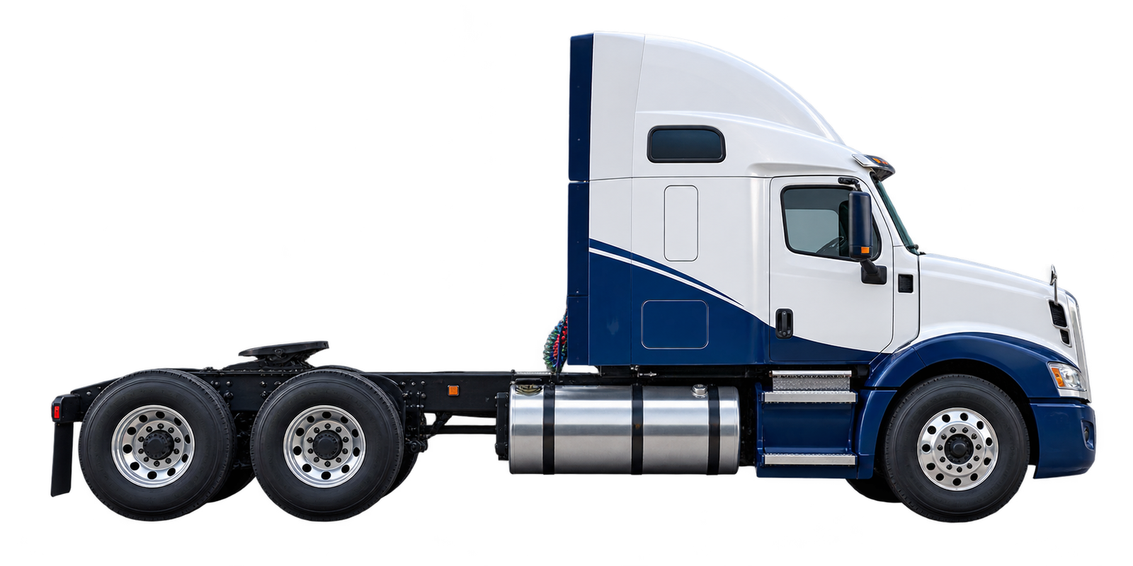 White and navy sleeper truck